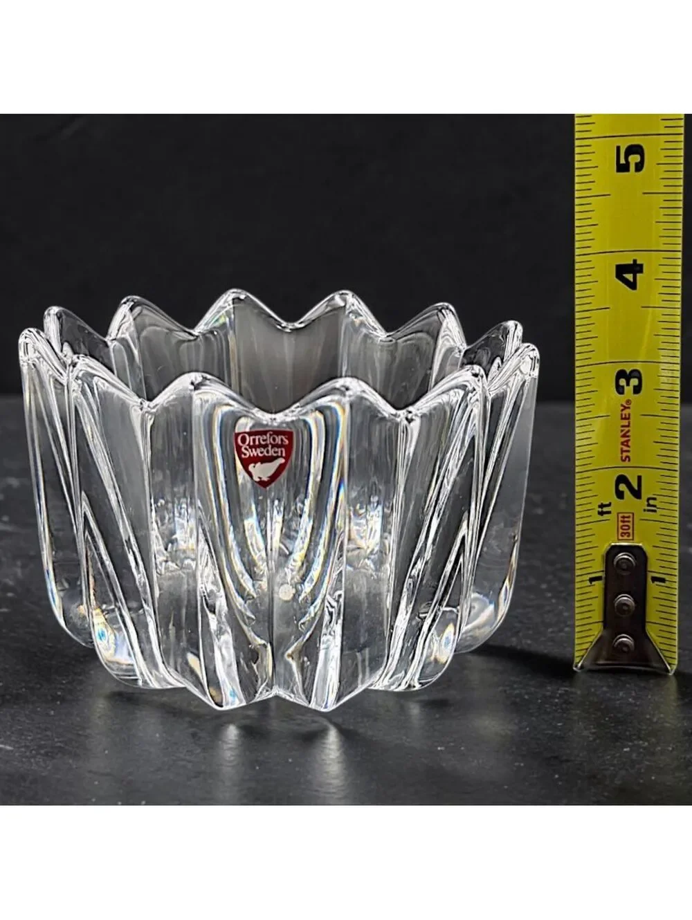 Vintage Orrefors Fleur Crystal Bowl Jan Johansson Signed Sweden 4.75